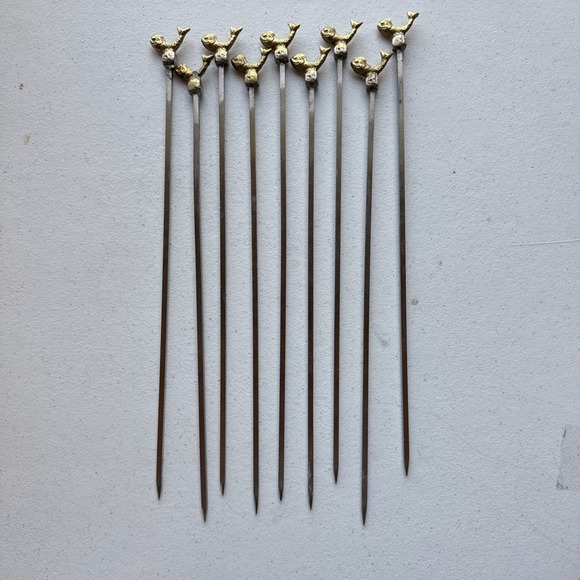 The Unbranded Brand Other - Vintage Turkish Kebob Skewers Fish Whale Nautical Brass Stainless Steel 13" Set